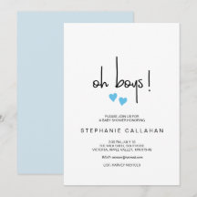Baby shower Twin Oh Boys Avec Deux Coeurs Bleus