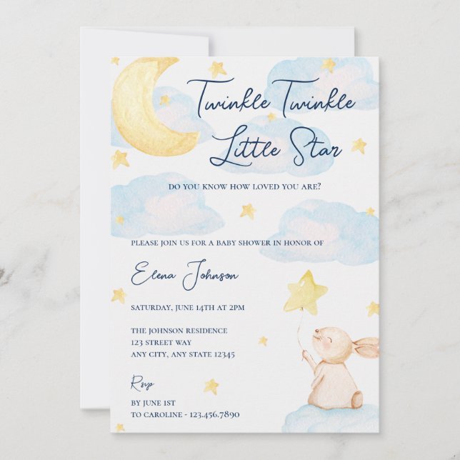 Invitation Baby shower Twinkle Little Star (Devant)