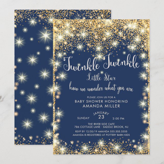 Invitation Baby shower Twinkle Little Star (Devant / Derrière)
