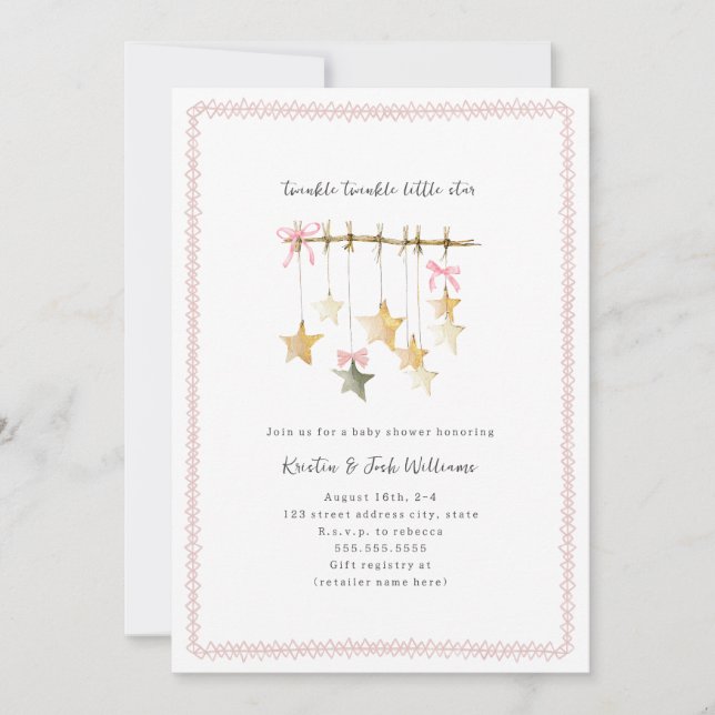 Invitation Baby shower Twinkle Little Star Boho Bows (Devant)