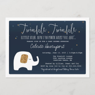 Invitation Baby shower Twinkle Little Star Elephan