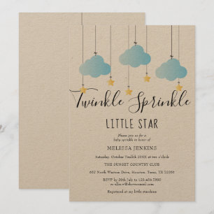 Invitation Baby shower Twinkle Sprinkle Bleu Rustique Boho