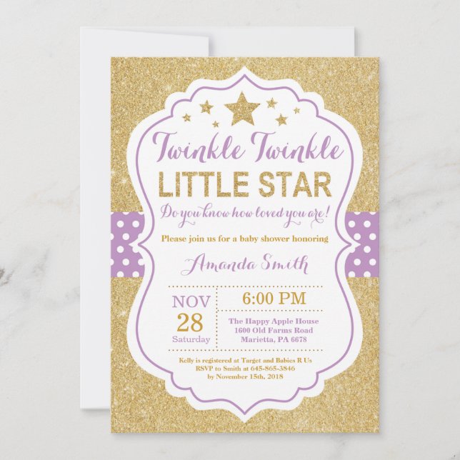 Invitation Baby shower Twinkle Twinkle Little Star (Devant)