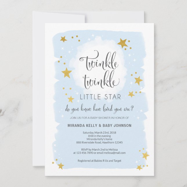 Invitation Baby shower Twinkle Twinkle Little Star (Devant)