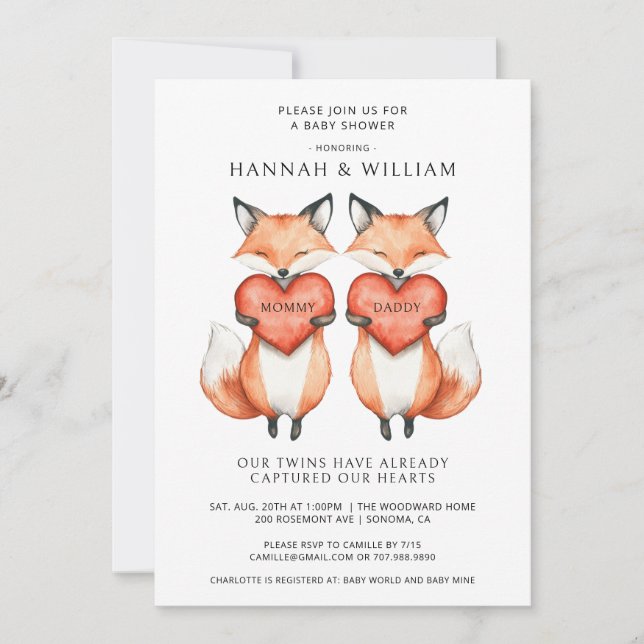 Invitation Baby shower Twins (Devant)