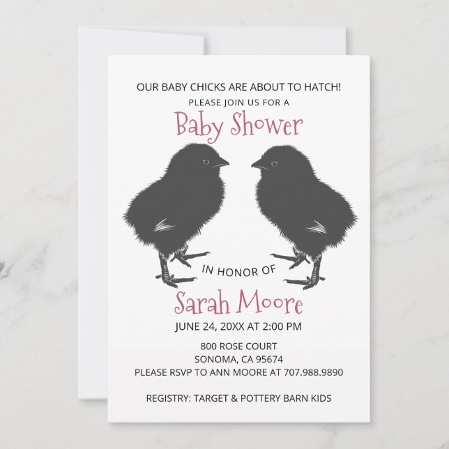 Invitation Baby shower Twins Bébés mignonnes (Devant)