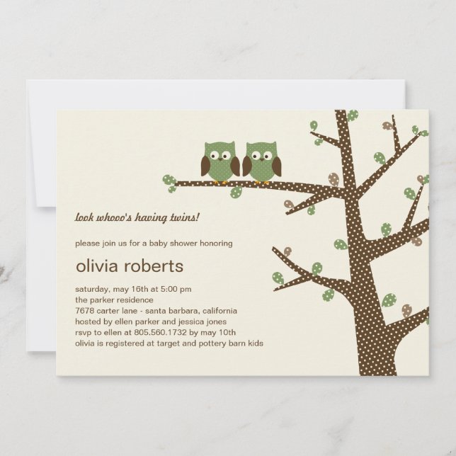 Invitation Baby shower Twins de Dotty Owls (Devant)