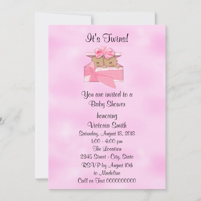 Invitation Baby shower Twins Ethnic Baby Girl (Devant)