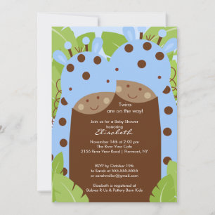 Invitation Baby shower Twins Giraffe Twin Boys