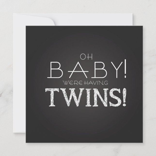 Invitation Baby shower TWINS Gray Chalkboard Moderne Classiqu (Devant)