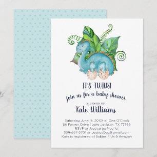 Invitation Baby shower Twins Little Dinosaures