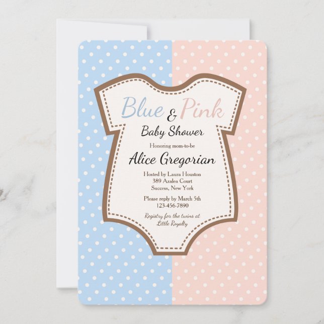 Invitation Baby shower Twins Polkadot (Devant)