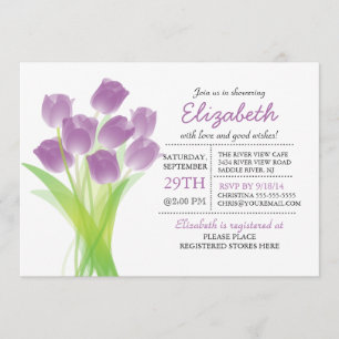 Invitation Baby shower typographique moderne de tulipe violet