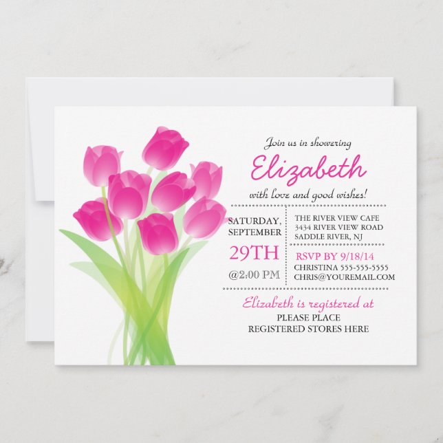 Invitation Baby shower typographique moderne Tulipe rose (Devant)