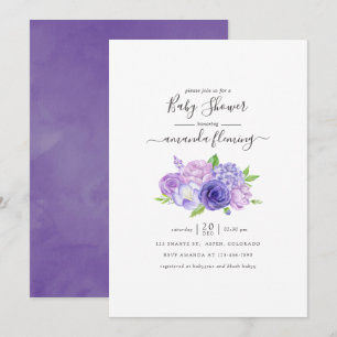 Invitation Baby Shower Ultra Violet Aquarelle Floral