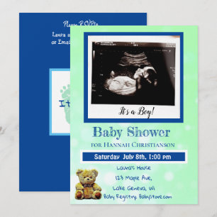 Invitation Baby shower Ultrasound pour bébé vert et bleu