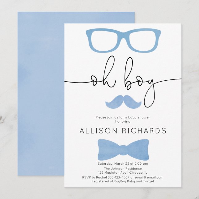 Invitation Baby shower, un petit homme est en route (Devant / Derrière)