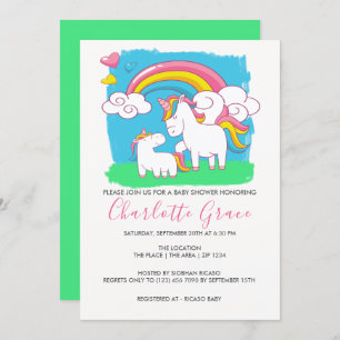 Invitation Baby shower Unicorn arc-en-ciel mignon