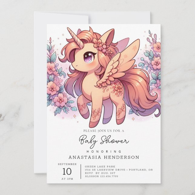 Invitation Baby shower Unicorn Majestic Enchanted (Devant)