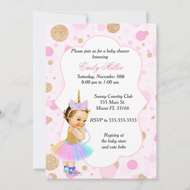 Invitation Baby shower Unicorn Vintage 1 (Devant)