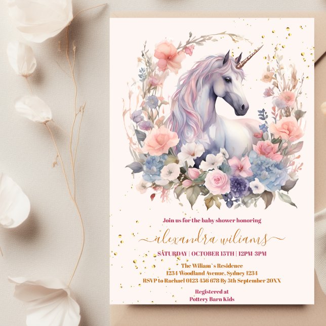 Invitation Baby shower Unicorne Floral Cute (Créateur téléchargé)