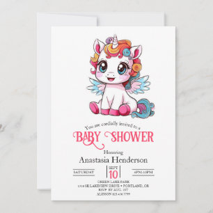 Invitation Baby shower Unicorne mignon en jeu