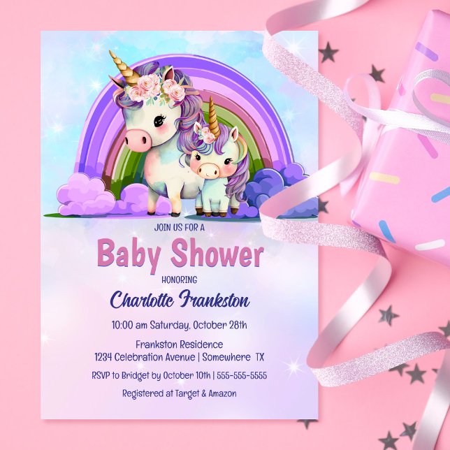 Invitation Baby shower Unicorne pourpre (Créateur téléchargé)