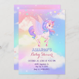 Invitation Baby shower Unicorne rose violet