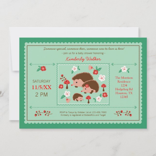 Invitation Baby shower Unisex de la famille Hedgeh (Devant)