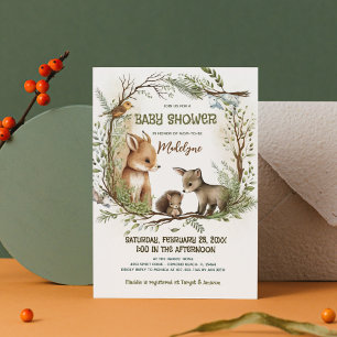 Invitation Baby shower Unisex de la forêt d'écureuils de rena