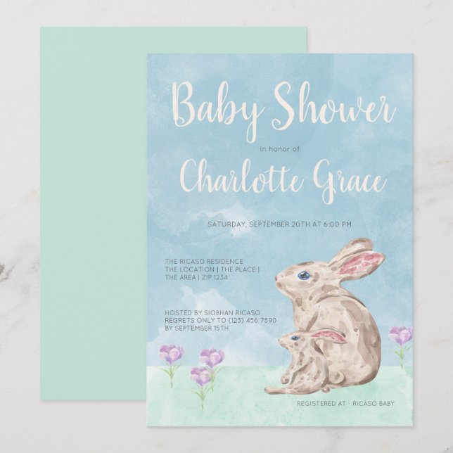 Invitation Baby shower Unisex en bois de lapin (Devant / Derrière)