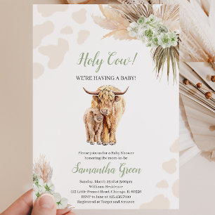 Invitation Baby Shower Vache Écossaise Vert Sauge Neutre