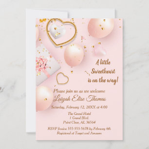 Invitation Baby shower Valentin rose et or