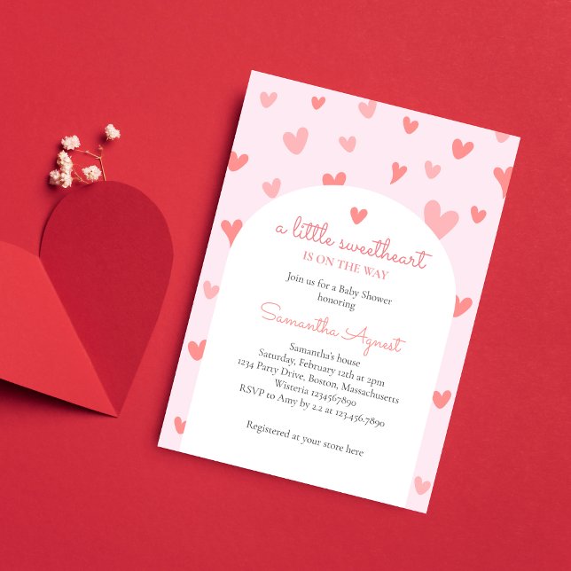 Invitation Baby shower Valentine Sweetheart Pink Peach Hearts (Créateur téléchargé)