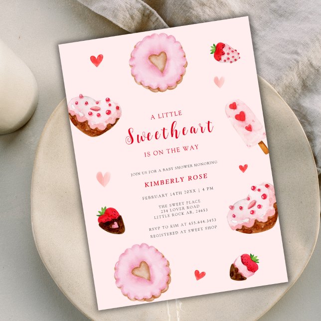 Invitation Baby shower Valentines de Donuts Roses (Pink Sweetheart Donuts Valentines Baby Shower Invitation)
