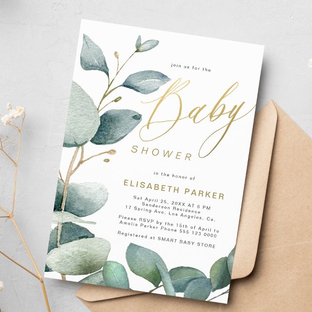 Invitation Baby shower végétal Eucalyptus (Créateur téléchargé)