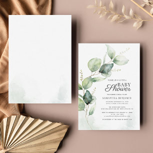 Invitation Baby shower végétal Eucalyptus vert fille