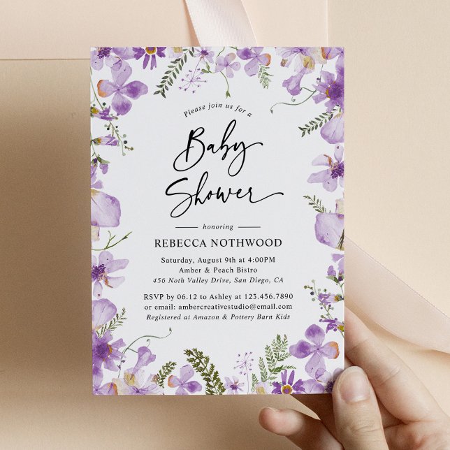 Invitation Baby shower végétal Lavender Lilac Florals (Créateur téléchargé)