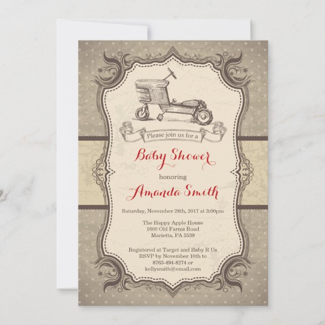 Invitation Baby shower Vélo Vintage Retro (Devant)