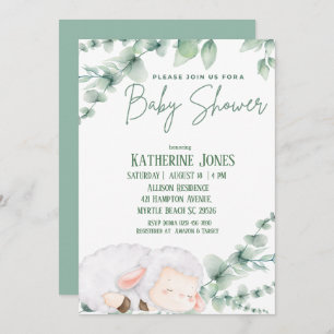 Invitation Baby shower verdoyant d'agneau mignon