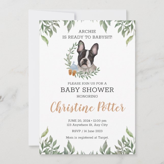 Invitation Baby shower verdoyant de Chien Chien Boy Boho Fran (Devant)
