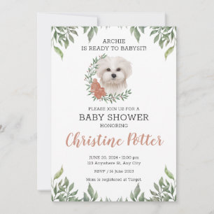 Invitation Baby shower verdoyant de fille de chien maltais Bo