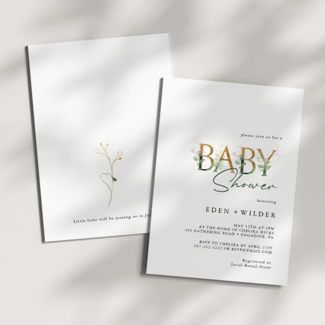 Invitation Baby shower verdoyant et or (Créateur téléchargé)