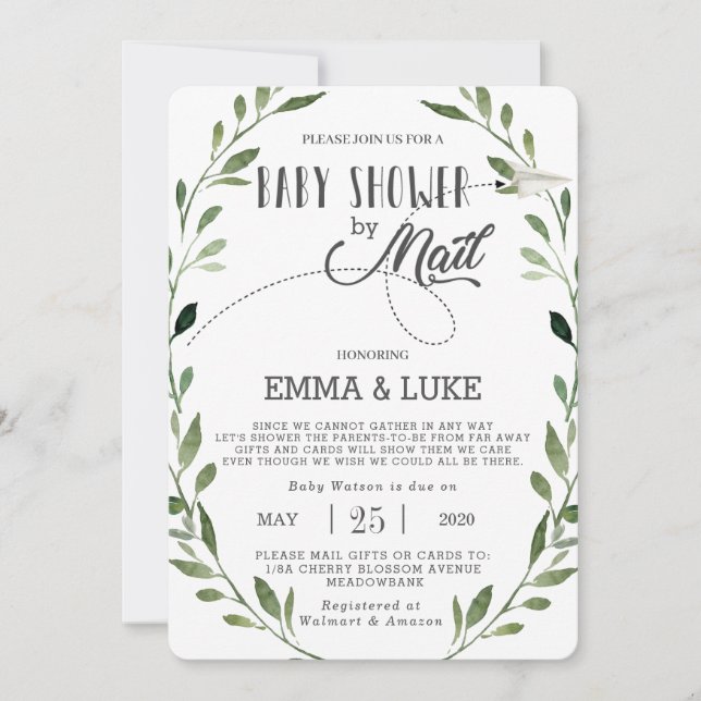 Invitation Baby shower verdoyant par courrier Longue distance (Devant)