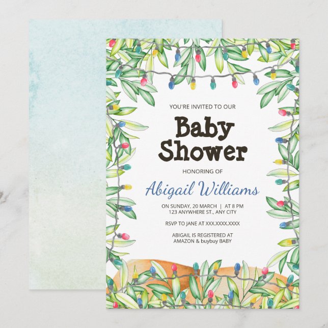 Invitation Baby shower verdoyant Woodland Garden (Devant / Derrière)