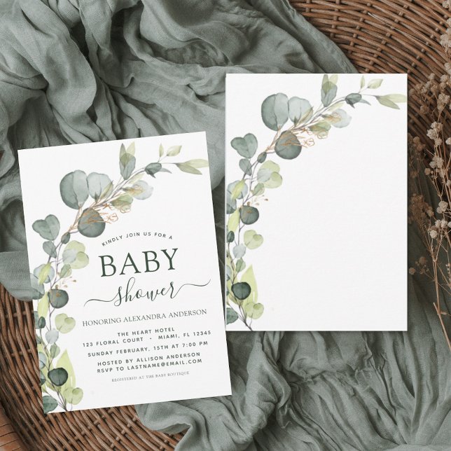 Invitation Baby shower Verdure Eucalyptus Succulent Élégant (Créateur téléchargé)