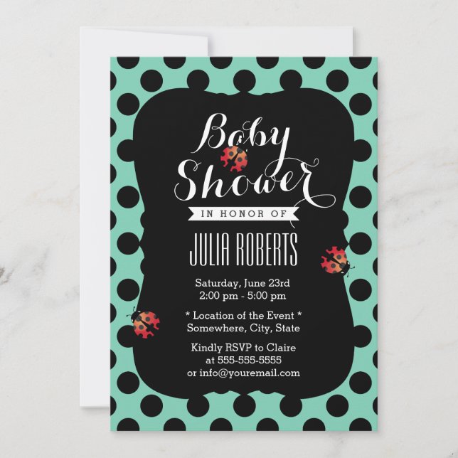 Invitation Baby shower vert à la menthe Pois (Devant)
