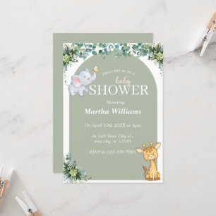 Invitation Baby shower vert animal Neutre