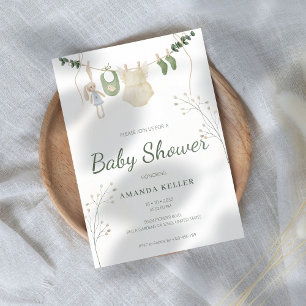 Invitation Baby shower vert beige Eucalyptus