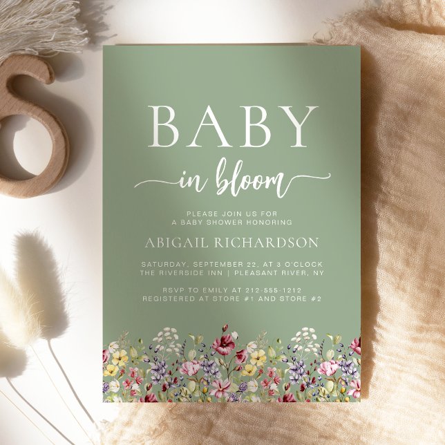 Invitation Baby shower vert Boho Fleur sauvage Sage (Créateur téléchargé)